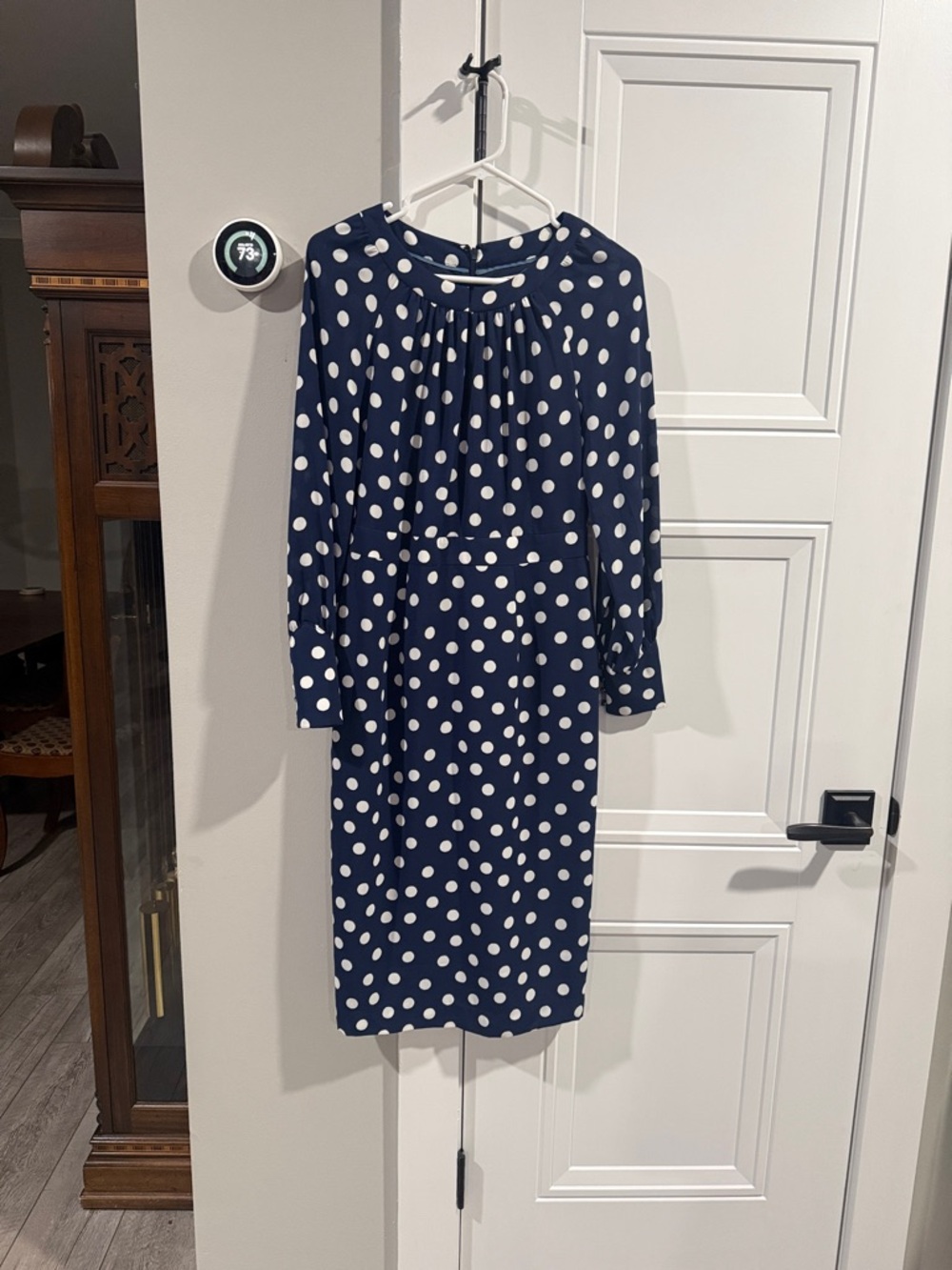 Boden Portia French Navy Polka Dot Long Sleeve Dress Size 4